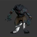 Blue Werewolf Creature With Sharp Fangs Claws Brown Pants And Gray Background 3d model