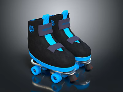 Stylish Black Roller Skates With Blue Accents And Smooth Rolling Wheels 3d model