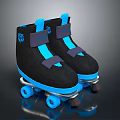 Stylish Black Roller Skates With Blue Accents And Smooth Rolling Wheels