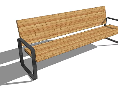 Outdoor Wooden Bench with Black Metal Frame and Armrests for Garden Patio Use 3d model