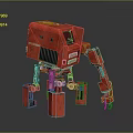 Red Mechanical Robot With Industrial Legs And Vintage Arm Design