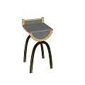 Modern Minimalist Bar Stool With Blue Fabric Seat And Black Curved Wooden Legs