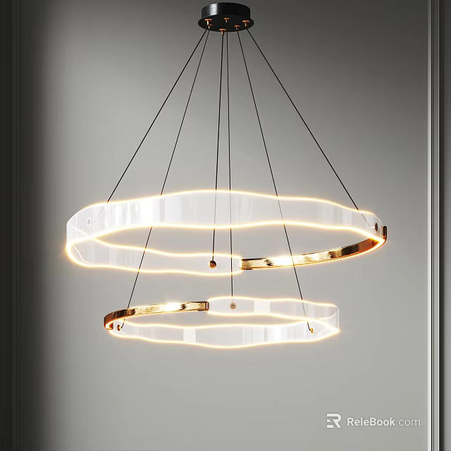 Modern Double Ring Transparent Chandelier With Golden Frame And Illuminated Effect 3d model 