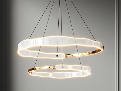 Modern Double Ring Transparent Chandelier With Golden Frame And Illuminated Effect 3d model