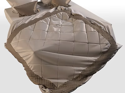 Comfortable Double Bed With Beige Quilt Diamond Pattern And Brown Border Interior Design 3d model