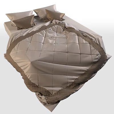 Comfortable Double Bed With Beige Quilt Diamond Pattern And Brown Border Interior Design 3d model