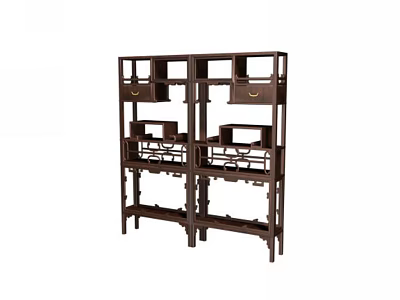 Traditional Chinese Wooden Display Shelf With Multi tiered Storage And Drawers 3d model