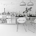 Nordic Dining Table and Chair Combination Dining Table Sideboard Chandelier Combination 3d model