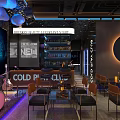 Modern Bar Interior With COLD PLAY CLUB Sign And Seating