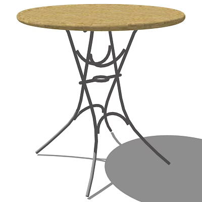 Modern Outdoor Table With Wooden Top And Curved Metal Legs Design 3d model