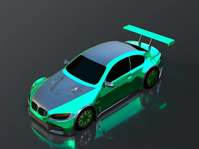 BMW Green And Silver Sports Car With Rear Spoiler Shiny Exterior 3D Rendered Design 3d model