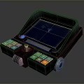 Portable Computer Terminal With Black Body Blue Screen Green Buttons And Wheels