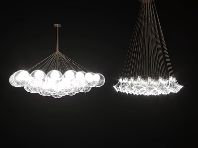 Modern Hanging Chandeliers With Transparent Spherical Glass Balls And Unique Illuminated Structure 3d model
