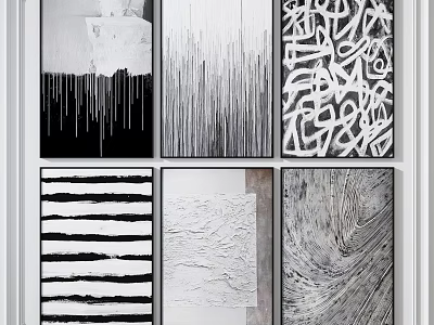 Black and White Abstract Wall Paintings With Various Textures And Patterns 3d model
