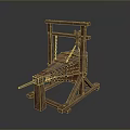 Ancient Medieval Siege Engine With Wooden Frame Chain Mechanism And Spikes