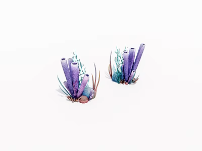 Purple Coral And Seaweed With Seashell Decorations For Ocean Themed Decor 3d model