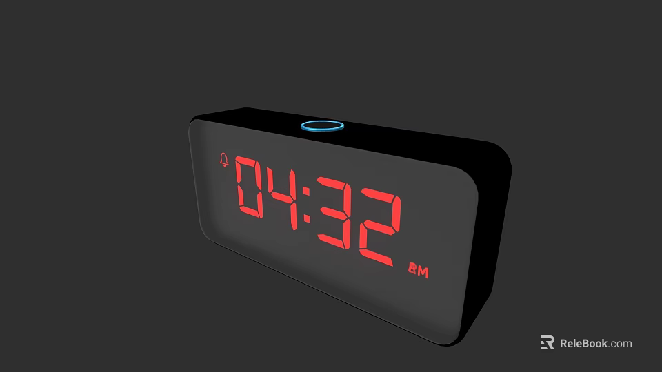 Digital Alarm Clock With Red PM Time Display And Black Modern Design 3d model