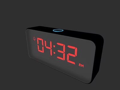 Digital Alarm Clock With Red PM Time Display And Black Modern Design 3d model