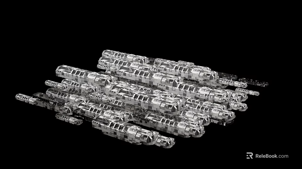 Multiple Detailed 3D Silver Transparent Aircraft Models Stacked On Black Background 3d model 