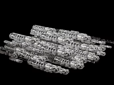 Multiple Detailed 3D Silver Transparent Aircraft Models Stacked On Black Background 3d model
