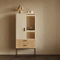 Warm Minimalist Side Cabinet With Built In LED Lighting And Natural Wood Storage Drawers