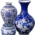 Blue and White Ceramic Vessels with Floral Patterns Plum Blossoms Vases and Landscape Jar
