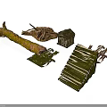 Plant Derived Natural Craft Materials Including Tree Trunk And Woven Green Parts