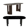 Modern Oval Dining Table Interior Design With Marble Top And Metal Legs 3d model