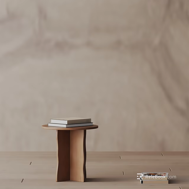 Wooden Side Table With Books On Top Against Beige Wall Background 3d model 