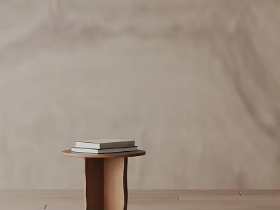 Wooden Side Table With Books On Top Against Beige Wall Background 3d model