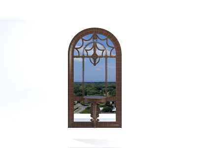 Arched Decorative Mirror With Intricate Glass Design And Scenic Outdoor Reflection 3d model