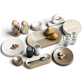 Modern Kitchenware Display With Glass Bottles Ceramic Trays Nuts And Pears 3d model