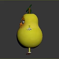 Cartoon Pear Character With Green Leaf Arms Legs And Big Eyes