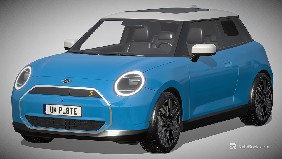 Stylish Blue Compact Car With White Roof Modern Design And Black Wheels 3d model 