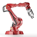 Red Industrial Robotic Arm With Mechanical Gripper And Control Panel 3d model