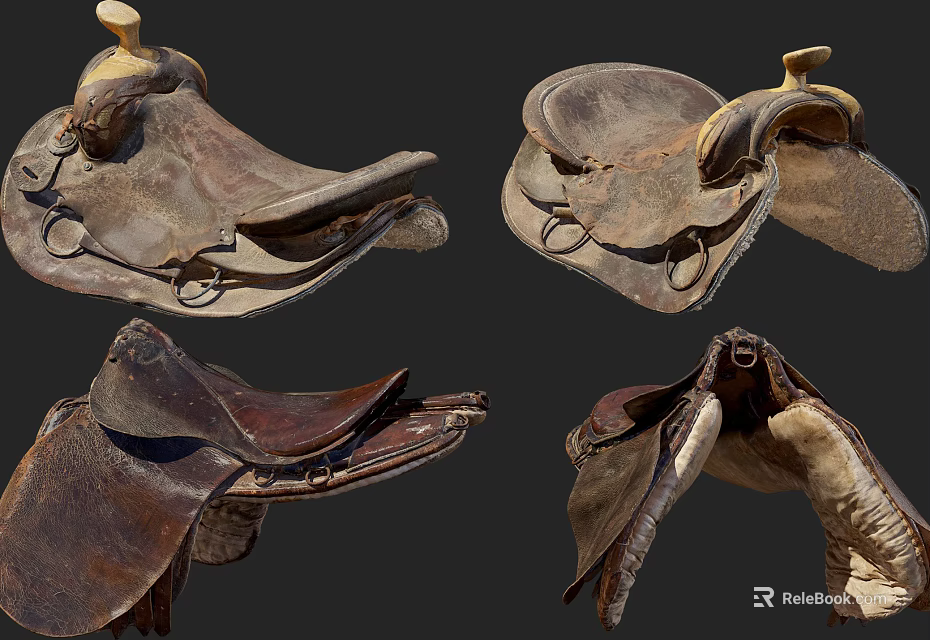 Vintage Leather Saddles Horse Riding Sports Equipment Shown In Multiple Angles 3d model 
