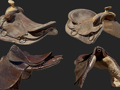 Vintage Leather Saddles Horse Riding Sports Equipment Shown In Multiple Angles 3d model