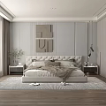 Modern Bedroom Interior Design With Elegant Upholstered Headboard Gray Accent Wall And Decorative Artwork