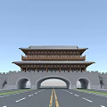Ancient City Gate Architecture With Traditional Wooden Structure Stone Walls And Archways