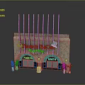 Café Style Decorative Ornament Combination With Stone Base Green Strips And Plant Accents