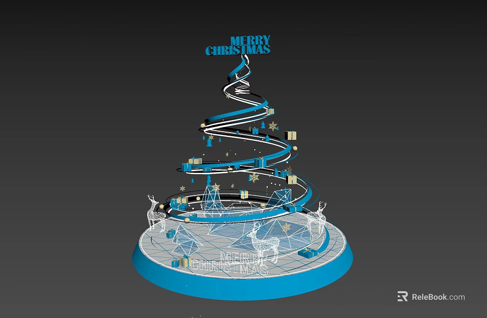 Festive Christmas Decorative Spiral Structure With Merry Christmas Text And Ornaments 3d model 