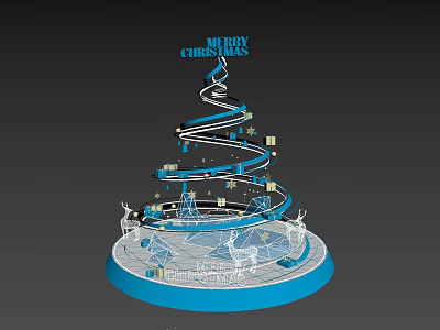 Festive Christmas Decorative Spiral Structure With Merry Christmas Text And Ornaments 3d model