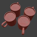 Four White Coffee Cups With Latte Art Milk Foam And Black Coffee