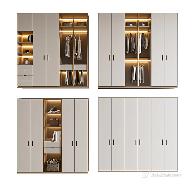 Modern White Wardrobe Interior With Built in Lighting Drawers And Hanging Storage 3d model 