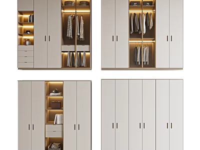 Modern White Wardrobe Interior With Built in Lighting Drawers And Hanging Storage 3d model