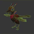 3D Bird Model With Red Bow Tie Brown Feathers Spread Wings Big Eyes And Crest