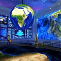 Immersive Exhibition Space With Blue Jellyfish Installation Digital Displays And Visitors