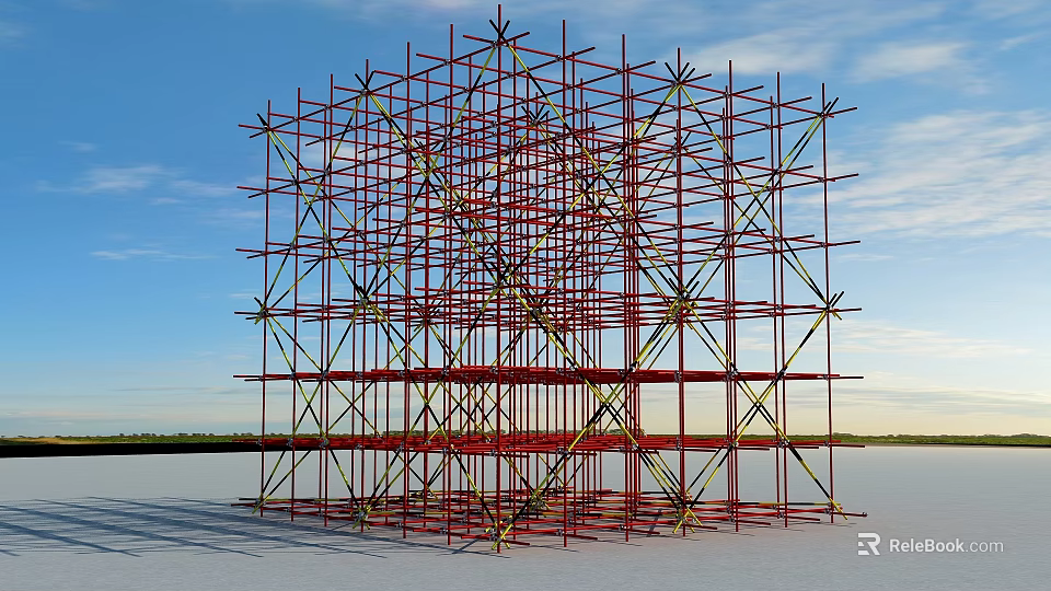 Red Metal Construction Scaffolding Frame With Multi Layer Grid Structure Design 3d model 