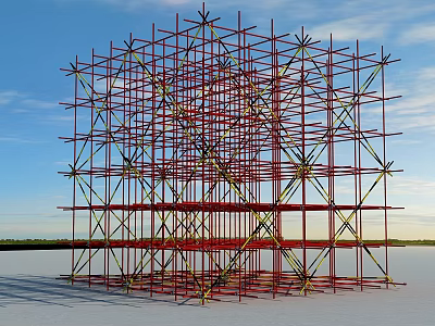 Red Metal Construction Scaffolding Frame With Multi Layer Grid Structure Design 3d model