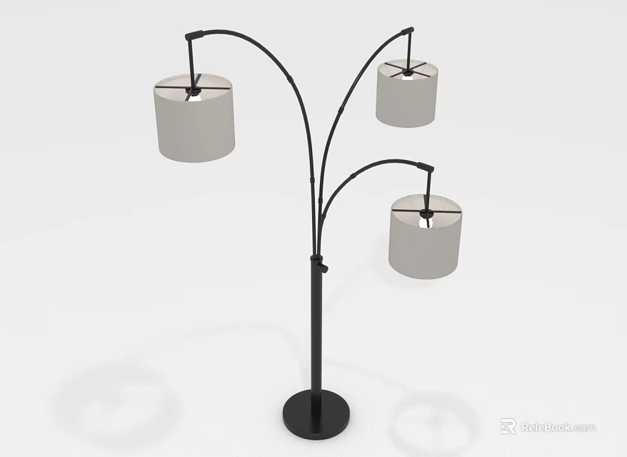 Modern Floor Lamp With Three Silver Shades And Black Metal Stand Design 3d model 